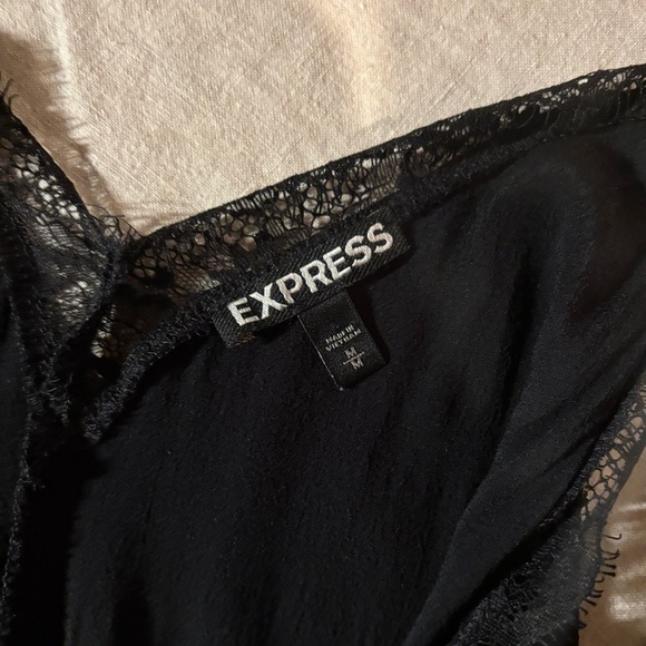 Express Lace Romper Adjustable Straps Black Feminine Pajama Lingerie Size Medium - Picture 2 of 11